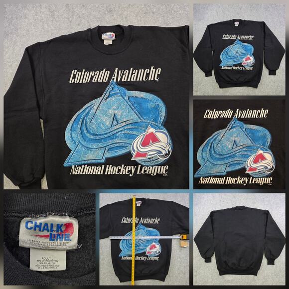 Vintage Colorado Avalanche Sweatshirt Mens Large Black NHL Hockey Chalk Line 90s